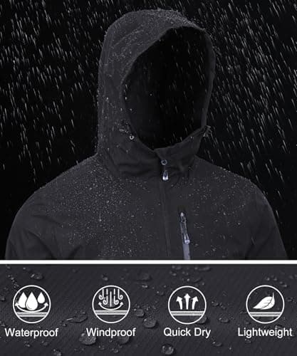 Huayuzh Mens Waterproof Jacket Men's Outdoor Jackets Lightweight Rain Coat Packable Windproof Softshell Hiking Camping Black M — view 3