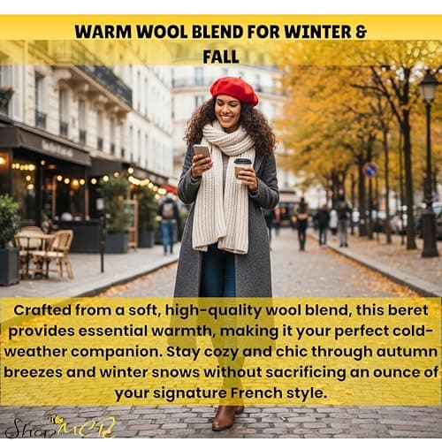 ShopMCR Classic Wool Beret Hat for Men & Women – French Style Vintage Artist Cap – Soft, Warm & Comfortable Autumn Winter Accessory – Plain, Chic & Timeless Parisian Fashion Hat (Light Orange) — view 5
