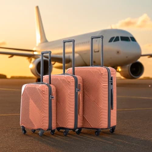 Neo 3 Piece Hard Shell Luggage Suitcase Set ABS Expandable Handle Lightweight Durable Trolley Travel with 360 Spinner Wheels Inbuilt Lock 20" 24" 28" (Rose Gold) — view 2