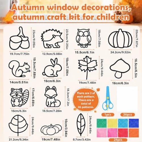 Autumn Craft DIY Kit for Kids - 26 Paper Window Suncatchers with 13 Designs — view 2