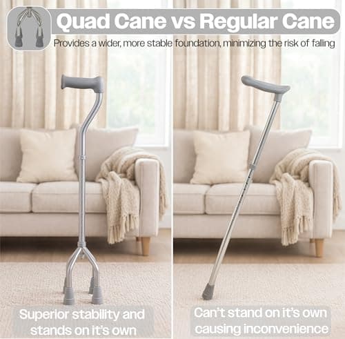 Aidapt Small‑Base Quad Cane/Tetrapod – Height‑Adjustable Walking Stick with Non‑Slip Rubber Ferrules, 10 Height Settings for Extra Stability, 715–965 mm Range — view 6