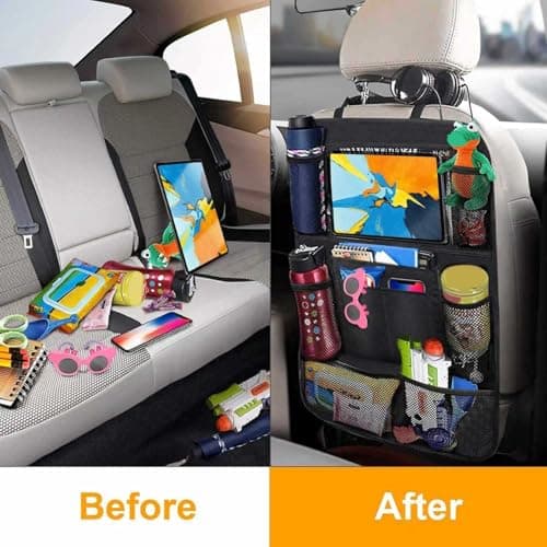 19x24 Inch Waterproof Car Backseat Organizer with Tablet Holder & Mesh Storage Bag, Fastening Straps Car Caddy for Kids, Travel, Road Trip Essentials — view 2