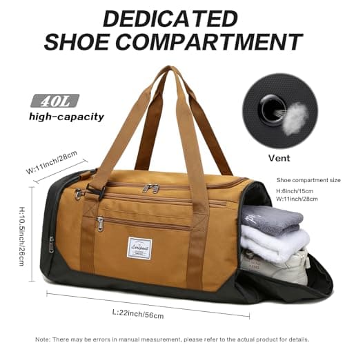 Laripwit Travel Duffle Bag for Men 40L Medium Gym Duffel Backpack with Shoe Compartment & Wet Pocket Sports Holdalls Women Weekend Overnight Bag for Traveling Camping, Brown — view 5