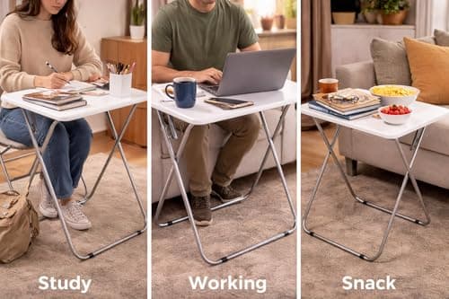 Unibos | Side Table, Folding Tables, TV Tray Table for Eating, Small Sofa End Laptop Drinks Coffee Snacks Portable Lightweight Tables for Small Space, Living Room, Industrial, Metal Frame — view 6