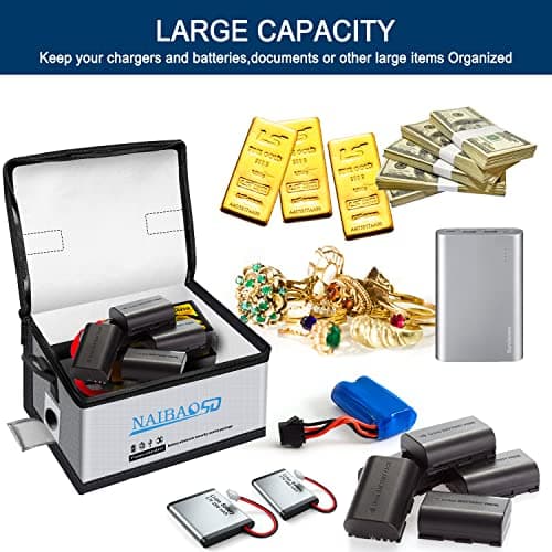 Fireproof Explosionproof Lipo Safe Bag for Lipo Battery Storage and Charging, Large Capacity Fire and Water Resistant Lipo Battery Guard with Double Metal Zipper (11 x 8 x 6 in) — view 3