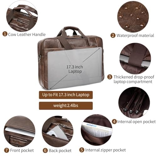 Stuery Faux Leather Messenger Bag for Men: 17.3 Inch Laptop Bag Briefcasen Convertible Backpack 3 in 1 Computer Handbags Work Bag Shoulder Crossbody Bags Office, Coffee — view 6