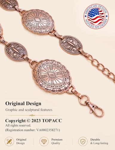 TOPACC Western Metal Concho Belt for Women Cowgirl Chain Belts for Dresses Jeans Country Concert Outfit, C Rose Gold, Fit waist: 30-32 in — view 2