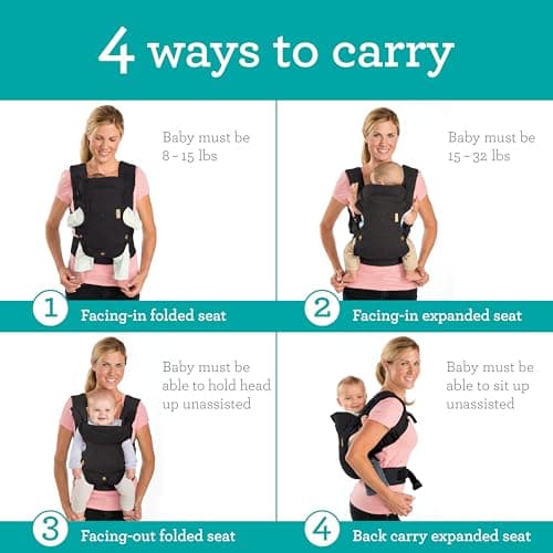 Infantino Flip 4-in-1 Convertible Baby Carrier, Adjustable, Ergonomic Babywearing, Registry Essential, Baby Carrier for Newborn to Toddler, Black and Gold — view 2