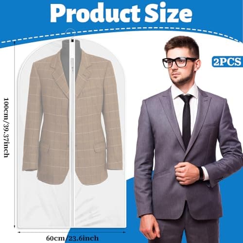 Garment Bags for Hanging Clothes, 2Pcs Hanging Garment Bag Plastic Dustproof Suit Bag PEVA Breathable Garment Cover for Suits Dance Clothes Closet, 24 x 40 Inch — view 2