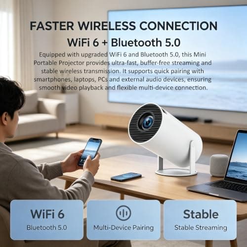 Denvoro Mini Portable Projector, Auto Keystone 180° Rotation — view 4
