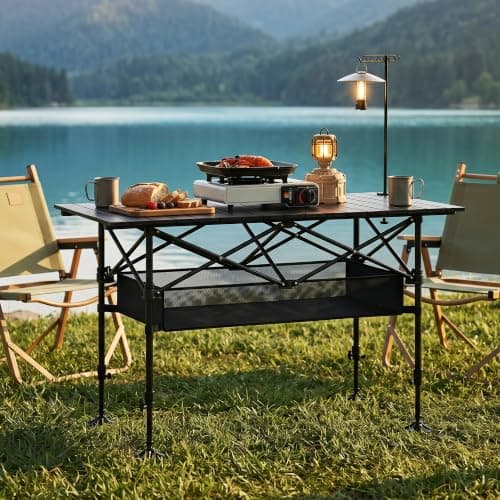ALPHA CAMP Folding Camping Table, Adjustable Height,Mesh Layer,118x55x96 cm — view 2
