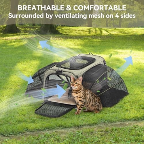 Petsfit Expandable Cat Carrier, Airline Approved Soft-Sided Pet Travel Bag for Small Dogs & Cats, Dual-Sided Extension Up to 5kg, Washable Grey Pet Carrier for Travel — view 6