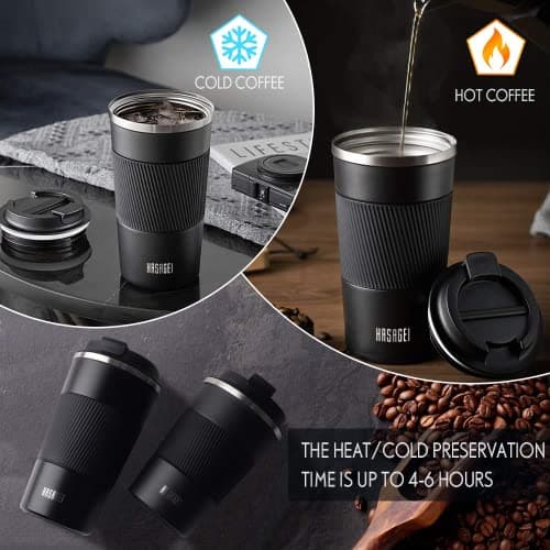 HASAGEI Travel Mug, Insulated Coffee Cup with Leakproof Lid - Vacuum Insulation Stainless Steel for Hot and Cold Water Coffee and Tea Black, 510ml — view 2