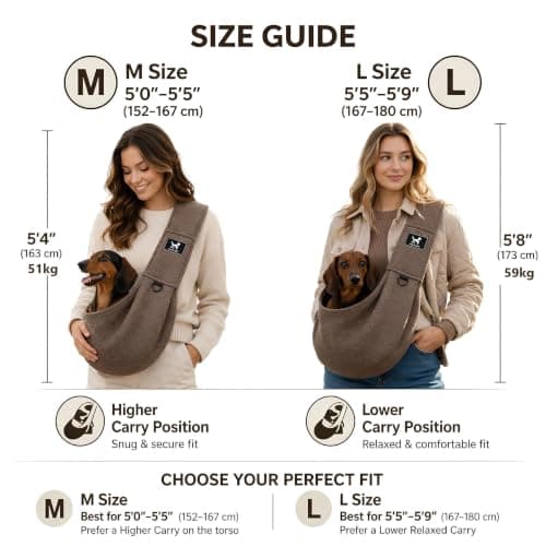 PAWPUBBY Dog Sling Carrier, Wide Padded Shoulder Strap for Extra Comfort, Hands-Free Adjustable Pet Carrier Sling for Small Dogs, Puppies & Cats, Breathable Lightweight for Travel Walking (Caramel, M) — view 4