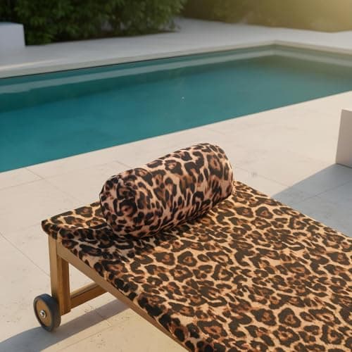 OHS Leopard Inflatable Bolster Pillow, Gifts for Women Lightweight Compact Back Support Beach Pillow with Soft Microfibre Cover for Sun Loungers Poolside Portable Travel Cushion, 36 x 16 x 16cm — view 3