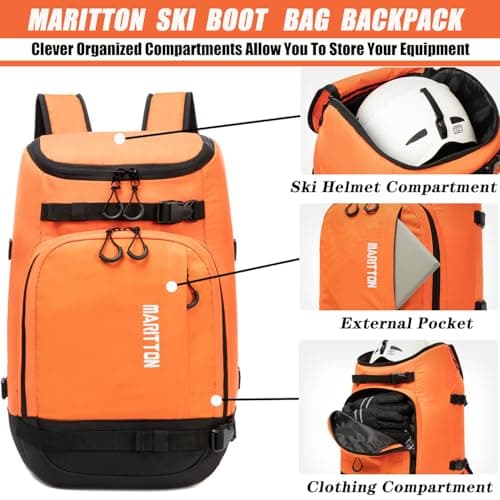 MARITTON Ski Boot Bag - Ski Boots and Snowboard Boots Travel Backpack for Ski Helmet, Goggles, Gloves, Skis, Snowboard & Accessories. (orange) — view 3