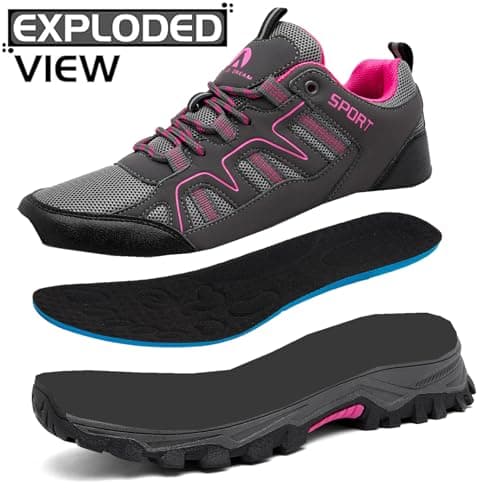 ASOCO DREAM Hiking Shoes Mens Womens Walking Boots Lightweight Breathable Trekking Climbing Trainers Outdoor Backpacking Camping Sneaker,Grey Rose,7.5 UK — view 5