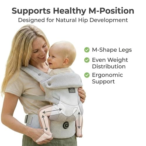Bebamour Ergonomic Baby Carrier for Newborn to Toddler, Adjustable Seat Width with One-Hand Knob, Front & Back Carry Infant Carrier, Soft Cotton & Breathable Mesh, 3.6–14.9kg, 4–36 Months, Beige — view 3
