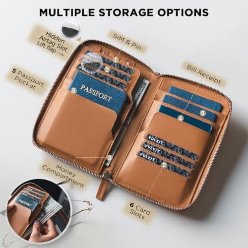 VULKIT Family Passport Holder for 4 Passports, RFID Blocking AirTag Pocket — view 3