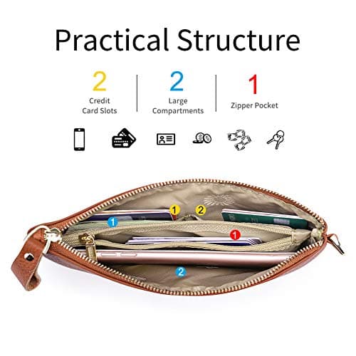 SENDEFN Wristlet Bag, RFID Blocking Clutch Bags, Genuine Leather Handbags for Women with Wrist Strap and Zip Pocket Compartment — view 3