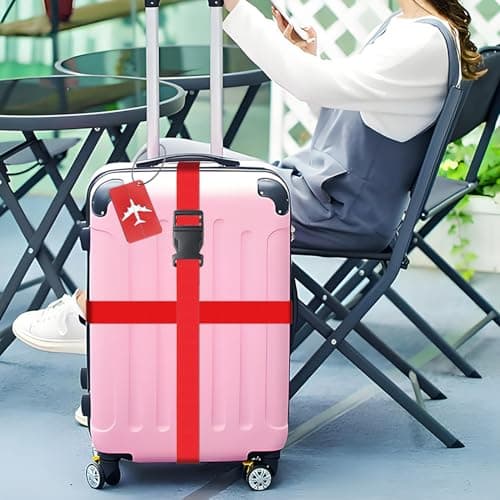 Luggage Strap (2 Pack), with 2 Luggage Tags, Custom Identification, Travel Bag Closure, For Connecting Luggage Together, Red — view 5