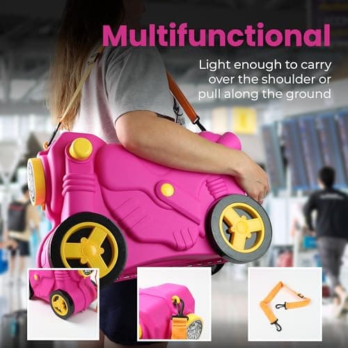 DIVCHI Kids Ride On Suitcase and Children's Hand Luggage | Cabin Trolley with Wheels, Perfect Toy Gift for Toddler Boys & Girls (Pink) — view 4