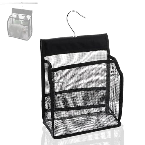 Neerow Hanging Mesh Shower Bag with Hooks, Black Hanging Peg Bag Quick Dry