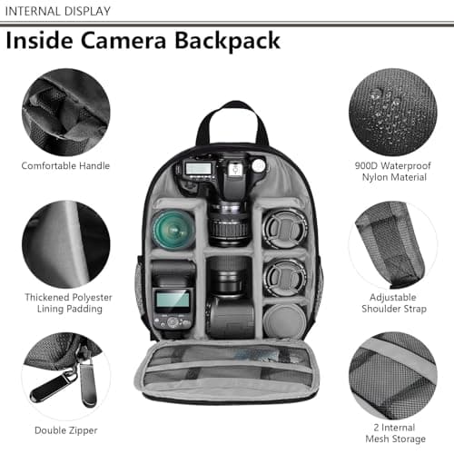LN COZY CORNER Camera Backpack, Waterproof Photography Backpack with Anti-Theft Design, Professional Camera Bag for Travel, Lightweight & Durable, Fits Laptop, Tripod, and Accessories (Black) — view 3