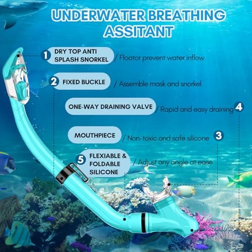 HiiPeak Kids Snorkel Set, Dry Top Snorkel Mask Snorkelling Package, Snorkelling Diving Mask with Breathing Tube Panoramic View Tempered Glass Anti-Fog, Children Swimming Goggles,Snorkeling Gear — view 6