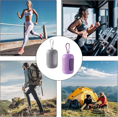 LanTeYouPin Cooling Towel, Set of 2 Quick Drying Towels, 90x30cm Microfibre Soft Breathable Cooling Towel for Fitness Sports, Travel (Grey/Purple) — view 3