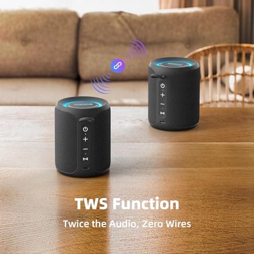 MIATONE Rush Pro Bluetooth Speaker, IPX7 Waterproof, 20W Deep Bass, 360° Sound, Switchable LED Light, Bluetooth Speaker TWS Compatible, Built-in Microphone, Bluetooth 5.4, Bath, Festival gifts (Black) — view 6