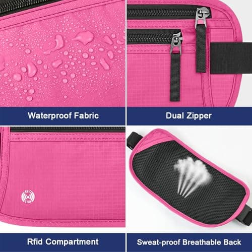 Aucuu Travel Money Belt with RFID Blocking, Ultra-Thin Passport Holder for Travel, Waist Pack Anti Theft, Hidden Travel Wallet Under Clothes to Protect Cash, Credit Cards Passport for Women, Men — view 6