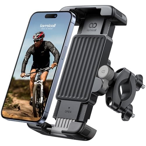 Lamicall Bike Phone Holder Bicycle - 【Foldable Clamp】 Motorbike Phone Holder, Universal Motorcycle Handlebar Clamp Mount for iPhone 17 16 15 14 13 Pro Max Mini Air Samsung S25 Ultra, All Phones - Gray