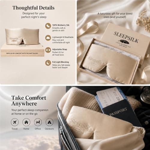 SleepSilk Mulberry Silk Sleep Mask – Luxury Padded Eye Mask for Deep Sleep, Light Blocking, Soft Face-Hugging Design, 22 Momme Silk, Blackout Eye Mask,Dusty Gold Ideal Gift — view 6