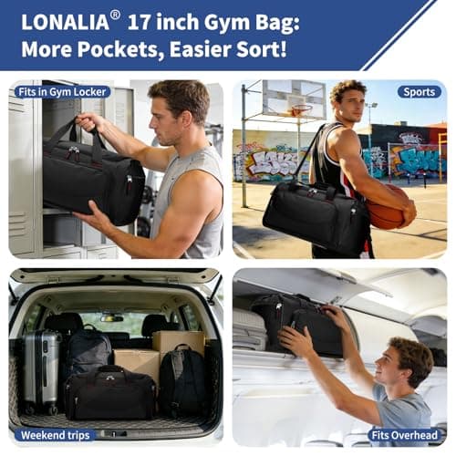 LONALIA Small Holdall Bag 30L, Gym Duffle Bag, Black — view 5