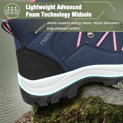 riemot Women's Walking Boots, Lightweight Hiking Footwear with Water-Resistant Upper, Rubber Grip Sole, Breathable Lace-Up Outdoor Shoes for Walking, Hiking and Travel, Navy, UK 5 — view 3