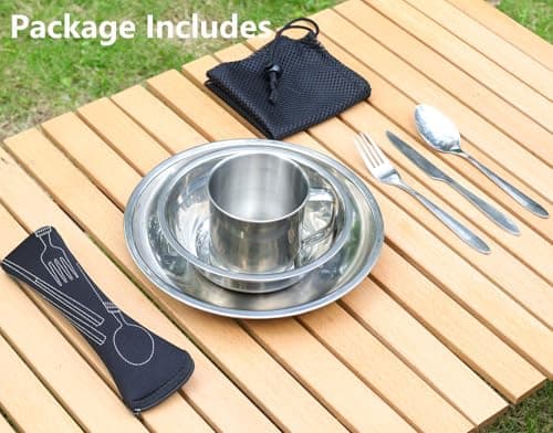 Camping Plate Bowl Cup Cutlery Set for 1, Dinner Set for Travel & Outdoor. — view 2
