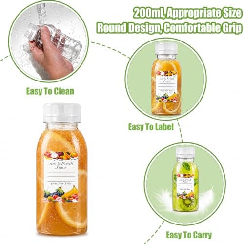 8 Pack Plastic Juice Bottles with Lids, 6.8Oz/200ml Sensory Bottles Empty — view 4