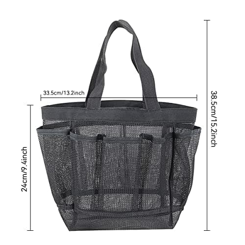 Pebipoo Mesh Shower Caddy Bag, Quick Dry Portable Tote Bag and Inner Pocket With 8 Pockets for Dorms Bathroom, Swimming, Gym, Beach, Travel (Gray) — view 2