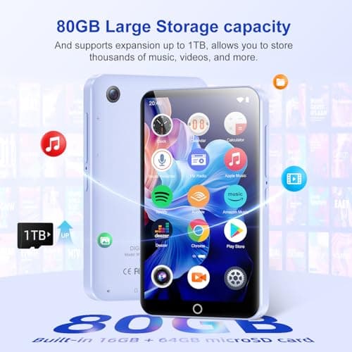 80GB MP3 Player with Bluetooth and WiFi, Portable Music Players with Camera, Android MP3 Player with Spotify Amazon Music Deezer Audible, 4.02 Inch Touch Screen HiFi Music Player for Kids with Speaker — view 4