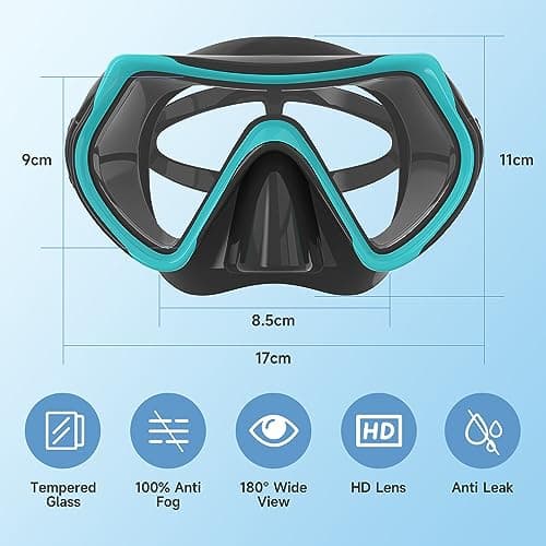 Findway Snorkel Mask,180°view Snorkelling Mask Adult & Junior, Diving mask Anti-Fog & Anti-UV Tempered Glass, Wide View Snorkel Mask, Easy Adjustable Strap Mask for Diving, Snorkelling and Swimming — view 2