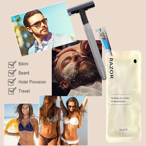 10Pack Sensitive Skin Multipurpose Hotel Disposable Razors Kit With Shave Cream; Individually Wrapped Hypoallergenic Manual Shave Set for Guests; Travel Shaving Razor for Hotel,Travel, Daily Use — view 6