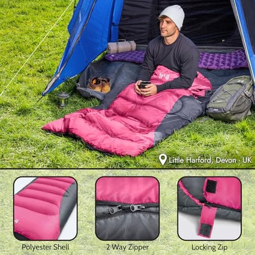 Trail Alpine 400 XL Sleeping Bag with Hood, 230cm x 100cm, Pink — view 5