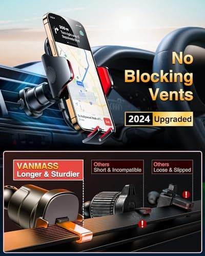 VANMASS 2026 BEST Car Phone Holder [Upgraded Suction&Clip] Military-Grade Rotatable Universal Mobile Mount for Dashboard Windscreen Vent, Van Stand Cradle for iPhone 17 16 15 Samsung,Red — view 5