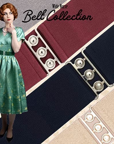 Ro Rox Retro Vintage Belt | Elastic Women's Accessories | Stretchy 50s Nurse With Silver Buckle & Clasp | Waist Belt For Dress | Wide Belt Design | Elasticated Belt For Women & Ladies, Sky Blue, S — view 6