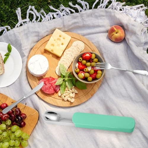 HOTUT Travel Cutlery Set, 3 PCS Cutlery Set with Portable Pouch Case, Reusable, Stainless Steel Flatware, Portable Utensils for Outdoor Travel Picnic Office School Lunch Box - Green — view 6