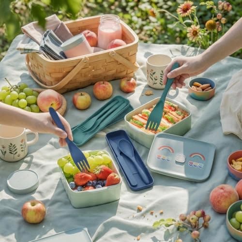 Alriedy 2 Sets Travel Cutlery Set Portable Camping Utensils Set, Eco-Friendly Wheat Straw Reusable Knife Fork Spoon with Case – Lightweight Durable Cutlery for Picnic, School, Office & Outdoor — view 6