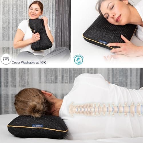 alkamto Travel Pillow - Ergonomic Neck Support Camping Memory Foam Pillow with Temperature-Regulating Pillowcase - Included Waterproof Travel Carry Bag — view 5