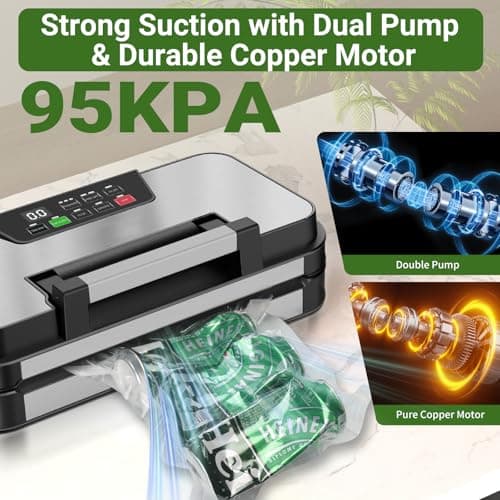 95kPa Vacuum Sealer Machine, Dual Pump, Vacuum & Inflate, Double Heat Seal — view 2