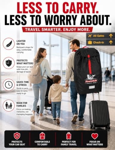 Xtremeauto Car Seat Travel Bag - Heavy Duty Water Resistant Child Car Seat Protector with Backpack Straps, Universal Airline Travel Cover for Baby, Toddler & Booster Seats, Red & Black — view 6